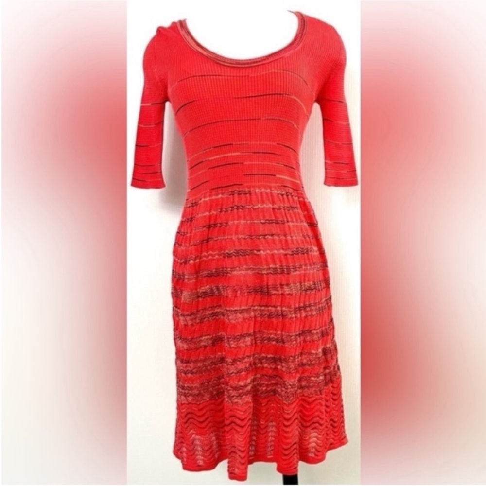 Missoni Vibrant Red/Orange Knit Scoop Neck Women's Dress Size 42
